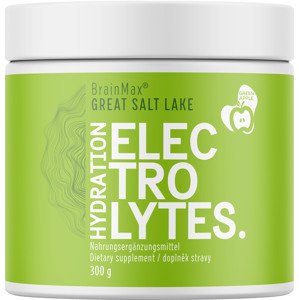 BrainMax Hydration electrolytes, hydratační elektrolyty, jablko, 300 g Elektrolyty a stopové prvky ze Solného jezera v Utahu + Taurin a Vitamín B6, iontový nápoj s jablečnou příchuťí