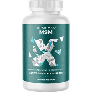 BrainMax MSM, 800 mg, 200 rostlinných kapslí Methylsulfonylmethan pro zdraví kloubů a pojivových tkání.