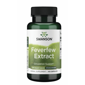 Swanson Feverfew Extrakt (Řimbaba obecná), standardizovaný extrakt, 500 mg, 60 kapslí