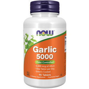 Now® Foods NOW Garlic 5000 mcg alicinu, česnekový olej bez zápachu, 90 enterosolventních tablet