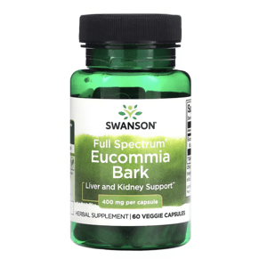 Swanson Eucommia Bark, Gumojilm, 400 mg, 60 rostlinných kapslí Doplněk stravy