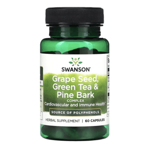 Swanson Grape Seed, Green Tea & Pine Bark Complex,  polyfenoly z hroznových semen, zeleného čaje a kůry borovice, 60 kapslí Doplněk stravy