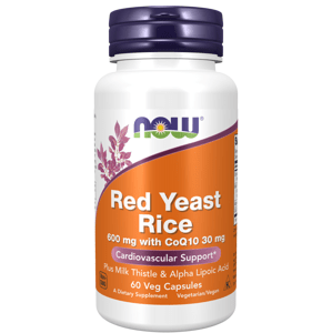 Now® Foods NOW Red Yeast Rice & CoQ1O, Červená kvasnicová rýže s CoQ10, 600 mg, 60 rostlinných kapslí Doplněk stravy