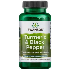 Swanson Turmeric & Black Pepper (Kurkuma a černý pepř), 60 rostlinných kapslí
