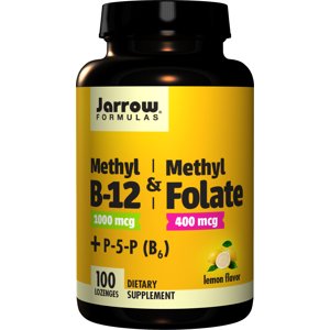 Jarrow Formulas Jarrow Methyl B-12 & Methyl Folate, (Vitamín B12 + Kyselina listová, aktivované formy), 1000 mcg / 400mcg, 100 pastilek