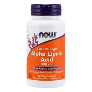 Now® Foods NOW Alpha Lipoic Acid (Kyselina Alfa Lipoová) with Grape Seed Extract & Bioperine, 600 mg, 60 rostlinných kapslí