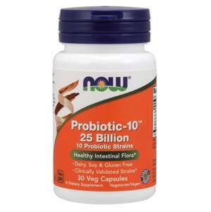 Now® Foods NOW Probiotic-10, probiotika, 25 miliard CFU, 10 kmenů, 30 rostlinných kapslí