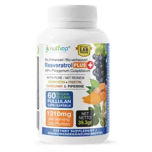Nutriop - Velká Británie Nutriop® Resveratrol PLUS + Quercetin, fisetin, Kurkumin, piperin - 1310mg